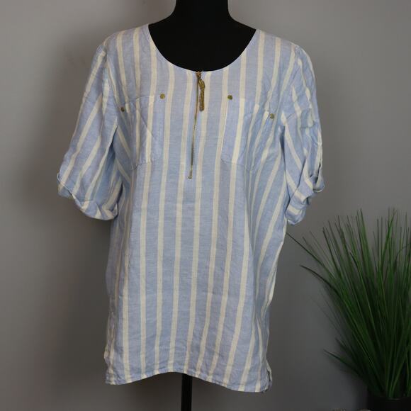 Ellen Tracy Linen Top with 1/4 zip and pockets size L - Picture 1 of 6
